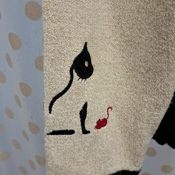 TanJay Black and Cream Cat Embroidered Jean Jacket Vintage - Picture 6 of 7